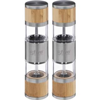 👉 Zoutmolen Set van 2x stuks 2 in 1 peper- en zoutmolens RVS/bamboe/glas 19 cm