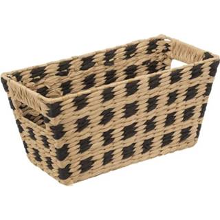 👉 Opbergmand beige zwart rieten riet Gevlochten rechthoek beige/zwart 31 x 15 cm