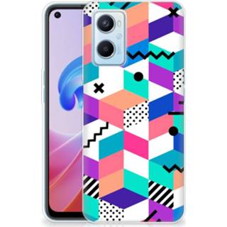 👉 Houten blok OPPO A96 | A76 TPU Hoesje Blokken Kleurrijk 8720632846723