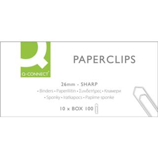 Papierklem metaal kleur stuks papierklemmen Q-CONNECT papierklemmen, 26 mm, doos van 100 5706002013073