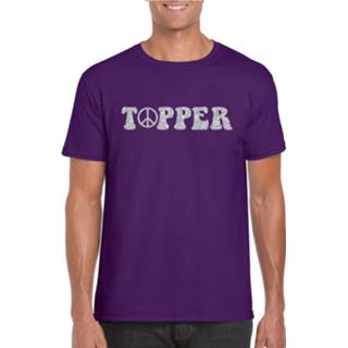 👉 Shirt paars katoen volwassenen mannen toppers Flower Power t-shirt Topper met zilveren letters heren