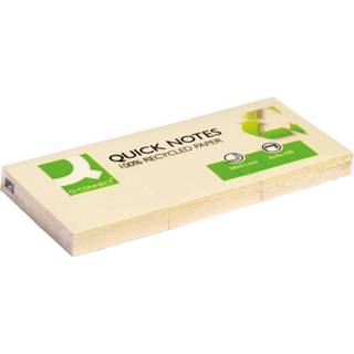 👉 Houten blok geel recycled stuks Gerecycleerde Notes Q-CONNECT Quick Recycled, ft 38 x 51 mm, 100 vel, pak van 3 blokken, 5705831223677