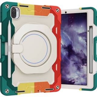 👉 Tablethoes rood active Tablet Hoes geschikt voor Xiaomi Pad 5 / Pro - 11 Inch Armor Case met Ring Pencil Houder Regenboog 8719793182337