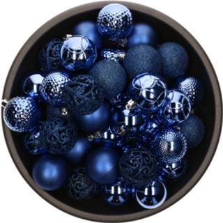 👉 Kerstbal kunststof blauw kobalt 37x stuks kerstballen 6 cm glans/mat/glitter mix