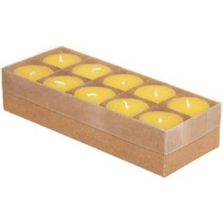 👉 Stompkaars geel paraffine 10x stuks antimuggen Citronella stomp kaarsjes 7 branduren