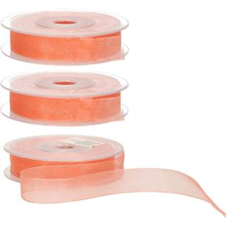 👉 Roze 3x Hobby/decoratie koraal organza sierlinten 1,5 cm/15 mm x 20 meter