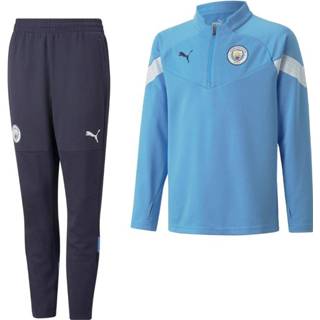 👉 Trainingspak blauw trainingspakken mannen kinderen PUMA Manchester City 1/4-Zip 2022-2023 Kids Donkerblauw