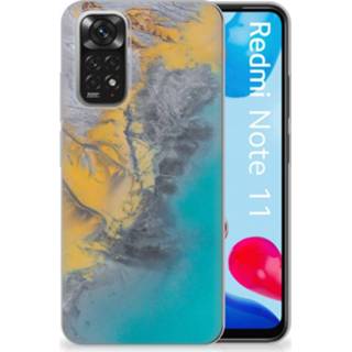 👉 Siliconen hoesje blauw goud Xiaomi Redmi 10 | Note 11 4G TPU Marble Blue Gold 8720632734778