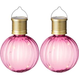 👉 Lampion roze Lumineo tuin/buiten 4x stuks Led lampje/lampion solar verlichting 11 x 8 cm