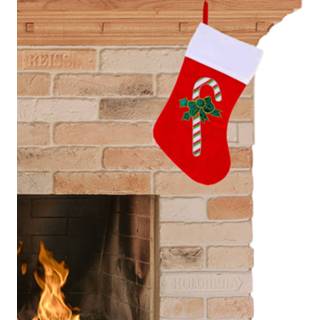 👉 Kerstsokken rood fluweel Decoratie kerstsok van met zuurstok print 45 cm