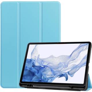 👉 Tablethoes blauw active Case2go - Tablet hoes geschikt voor Samsung Galaxy Tab S8 (2022) 11 inch Flexibel TPU Tri-Fold Book Case Met pencil houder Licht 8719793169734