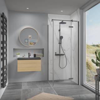 👉 Douchecabine zwart Ben Vivid rechtsdraaiend 120x100cm Geborsteld 8714176044585