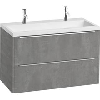 👉 Meubelset witte grijs chroom Saniselect Socan met mat mineraalmarmere wastafel 100cm Beton Grijs/Chroom 8714175988477