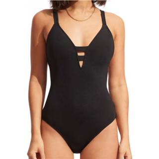 👉 Badpak zwart vrouwen 10 Seafolly - Women's Collective Deep V One Piece maat 10, 9349623093688