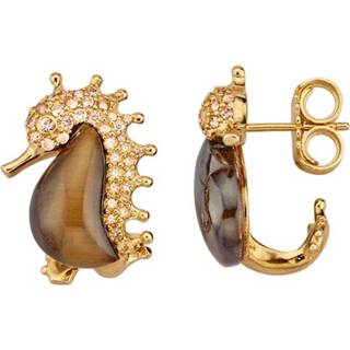 👉 Oorbel bruin zilver vrouwen tijgeroog Oorbellen Zeepaardje met 4055707780652