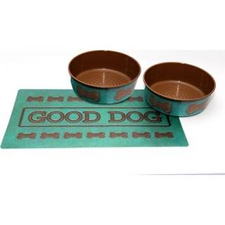 👉 Voerbak lace turkoois Tarhong good dog set 2 voerbakken print turquoise / placemat 18 CM 1890 ML 49X29 8718346051243