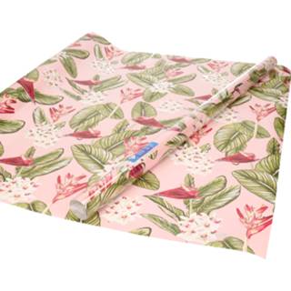 👉 Inpakpapier roze Inpakpapier/cadeaupapier met grote bloemen/bladeren design 200 x 70 cm