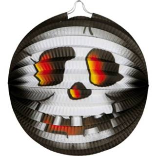 Lampion zwart Halloween - Ronde 26 cm doodskop
