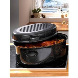 👉 Braadpan zwart wit unisex Geëmailleerde ovale braadpan, inhoud ca. 9 liter GSW Zwart/Wit 4005643410380