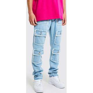 👉 Versleten Slim Fit Cargo Jeans Met Zakken, Ice Blue