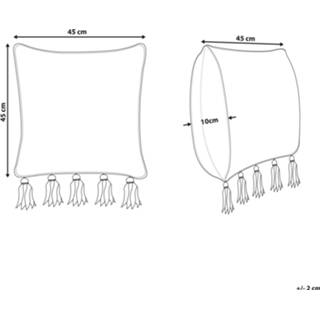 👉 Katoenen kussen beige zwart Geometrisch patroon met franjes 45 x cm en SAMBUCUS 4251682272995