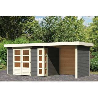 👉 Tuinhuisje Woodfeeling | Tuinhuis Kerko 4 met Overkapping 2,4, Zij- en Achterwand Terragrijs 4010090829432