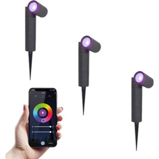 👉 Prikspot zwart aluminium HOFTRONIC™ 3x Pinero smart LED prikspots - RGBWW WiFi & Bluetooth GU10 fitting Kantelbaar Dimbaar via app Tuinspot Pinspot Slimme verlichting Google assistant Amazon Alexa IP65 voor buiten 8720365446795