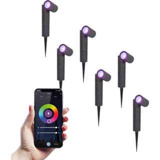 👉 Prikspot zwart aluminium HOFTRONIC™ 6x Pinero smart LED prikspots - RGBWW WiFi & Bluetooth GU10 fitting Kantelbaar Dimbaar via app Tuinspot Pinspot Slimme verlichting Google assistant Amazon Alexa IP65 voor buiten 8720365446801