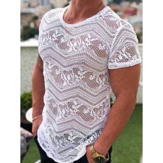 👉 Short sleeve nylon s male wit Men Lace Crew Neck T-Shirt