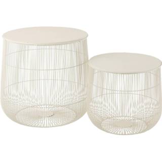 👉 Bijzettafel wit metaal landelijk J-Line Wina Set van 2 5400924220952