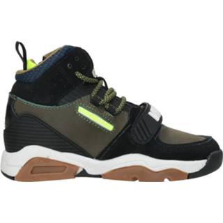 Veterboots zwart groen laag kunststof textiel active Vingino Raoul Mid Veterboot Zwart/Groen 8718551667017