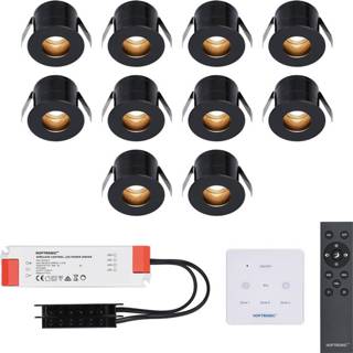 👉 10x Olivia - Mini 12V LED inbouwspot zwart met trafo en muurdimmer - Verzonken - 3 Watt - Dimbaar - IP44 waterdicht voor buiten - 2700K Warm wit - Lag