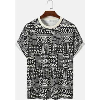 👉 Ornament polyester s male zwart Mens Ethnic Scarf Printed Short Sleeve Skin Friendly T-Shirts