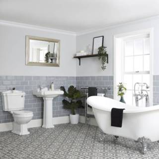 👉 Badkamerset Wit Klassiek - Vrijstaand Bad, Duoblok Toilet en Wastafel met Zuil | Keuze uit 1, 2 of 3 Kraangaten | Windsor