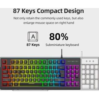 👉 Gaming keyboard YWYT Y200 USB Wired Membrane 87 Keys Layout RGB Light Effect ABS Two-color Injection Molding Keycap