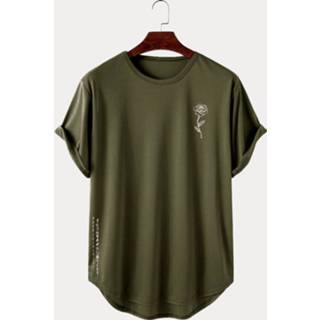 👉 Short sleeve rose polyester s male zwart Mens Japanese Print Curved Hem T-Shirts