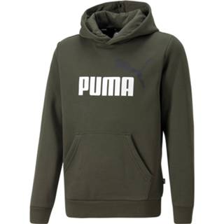 Fleece hoodie groen wit hoodies kinderen PUMA Essentials+ 2 College Big Logo Kids Donkergroen