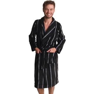 👉 Herenbadjas zwarte zwart mannen heren badjas met streepmotief - fleece-s