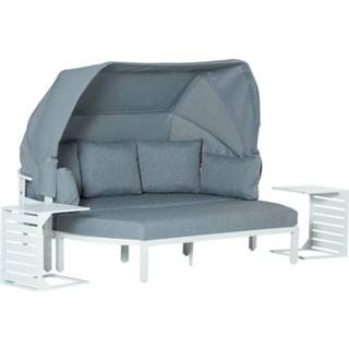 👉 Sofa grijs wit aluminium active Sunny 4-delige tuinmeubelset incl. met dak, bijzettafel en bankje grijs/wit 6095805021040