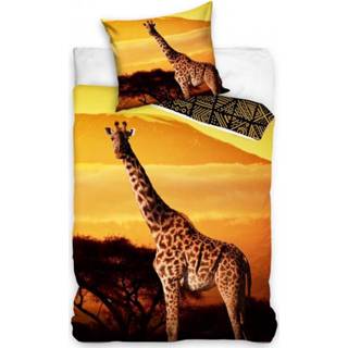 👉 Dekbedovertrek geel katoen antraciet Dreamee Giraffe 140 x 200 cm 5902689498985
