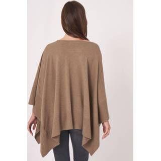 👉 Poncho vrouwen taupe met deelnaad en geribde zoom 8717597574693