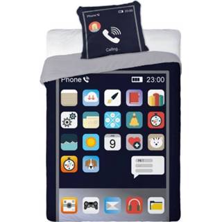 👉 Dekbedovertrek katoen antraciet Telefoon Glow in the dark 140x200 cm 5907750592784
