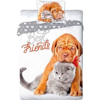 👉 Dekbedovertrek katoen antraciet Animal Pictures Cat & Dog - 140 x 200 cm Multi 5907750556199 5902689498879