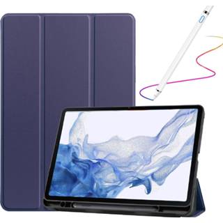 👉 Tablethoes blauw active Case2go - Tablet Hoes & Stylus Pen geschikt voor Samsung Galaxy Tab S8 (2022) 11 inch Flexibel TPU Tri-Fold Book Case Met pencil houder Donker 8719793171423