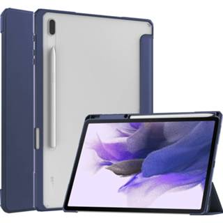 👉 Pencil transparante blauw active Case2go - Hoes compatibel met Samsung Galaxy Tab S7 Plus (2020) Tri-Fold Cover Houder Donker 8719793176916