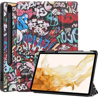 👉 Tablethoes active Case2go - Tablet hoes geschikt voor Samsung Galaxy Tab S8 Plus (2022) 12.4 inch Flexibel TPU Tri-Fold Book Case Met pencil houder Graffiti 8719793171096