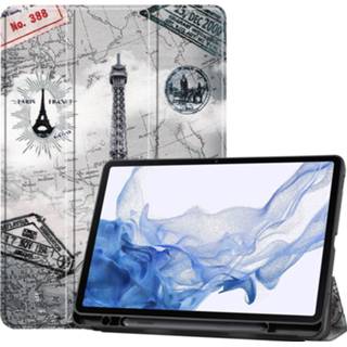 👉 Tablethoes active Case2go - Tablet hoes geschikt voor Samsung Galaxy Tab S8 (2022) 11 inch Flexibel TPU Tri-Fold Book Case Met pencil houder Eiffeltoren 8719793169765