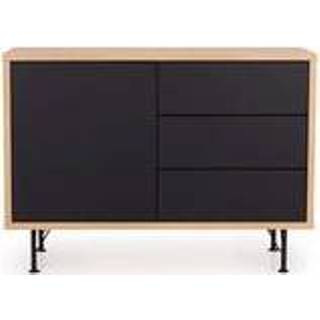👉 Dressoir zwart MDF#Spaanplaat Zwart#Bruin Tenzo Flow 1 deur en 3 lades - eikenkleur/zwart 79x111x44 cm Leen Bakker 7394084079537
