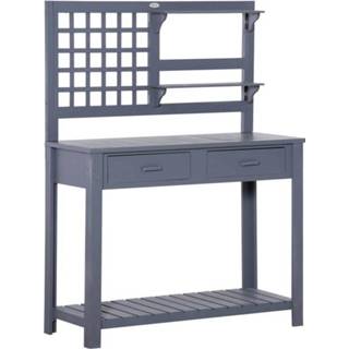 👉 Terrastafel grijs hout houten active Sunny Planttafel tuintafel van met 2 lades planken traliewand voor tuinterras 105 x 42 141,5 cm 6095822941925