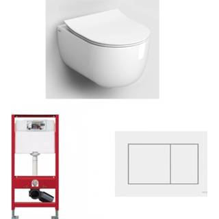 👉 Hangmat wit glans Clou Hammock toiletset - hangtoilet Rimless Slimseat met Tece reservoir/bedieningsplaat